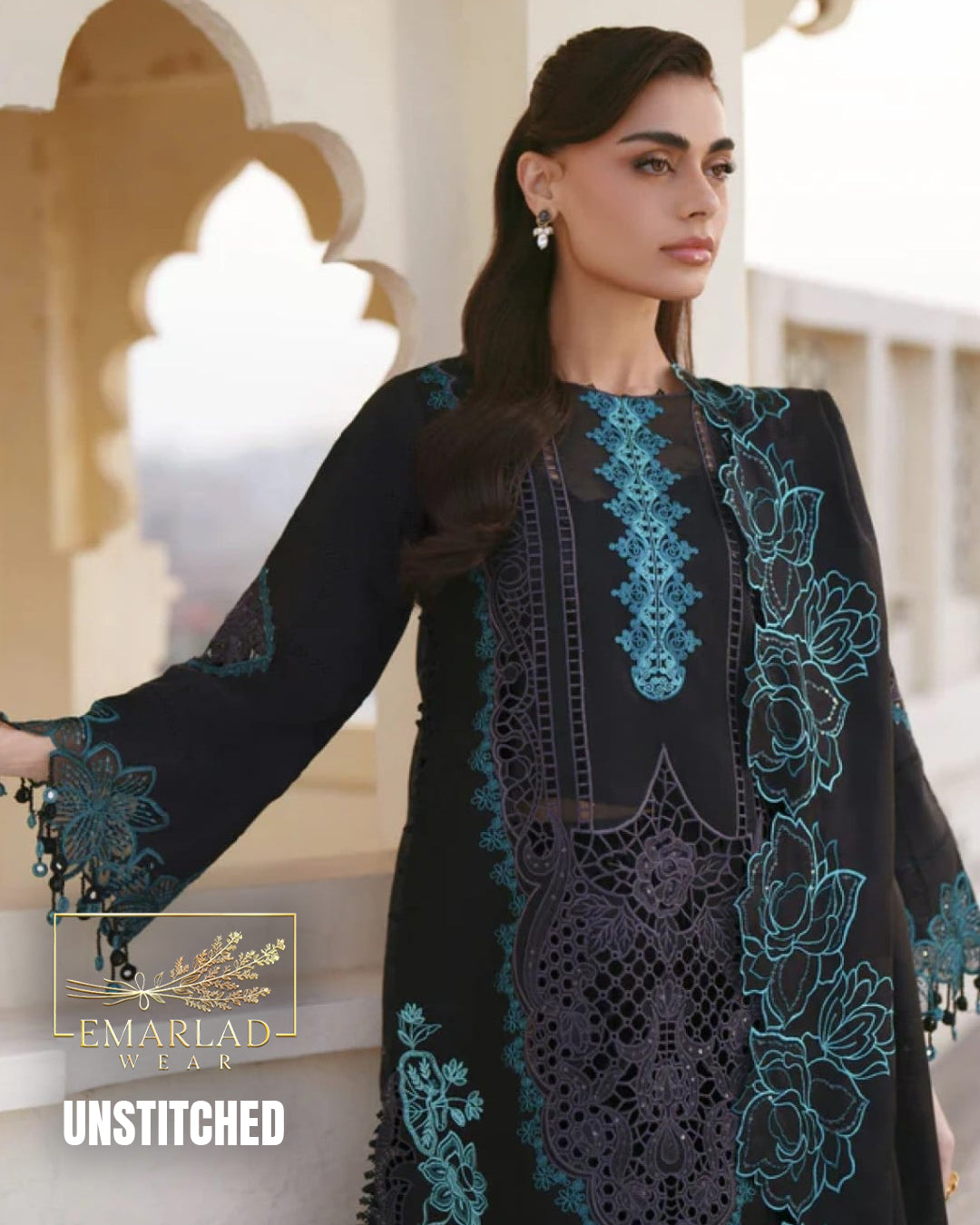 Parishay Shangrila Luxury Lawn 2026 SLA-03 Black & Blue Unstitched Suit Online in Pakistan