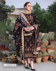 Aneelas Luxury Embroidered Black Cotton Suit with Silk Dupatta – Premium 3PC Collection