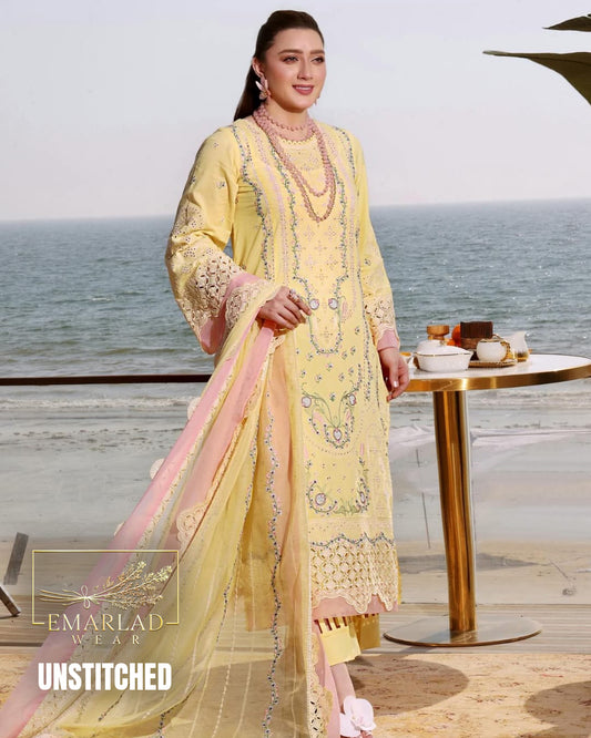 Aneelas Yellow Luxury Lawn Chicken Kari Suit 2026 – Embroidered 3PC Dress