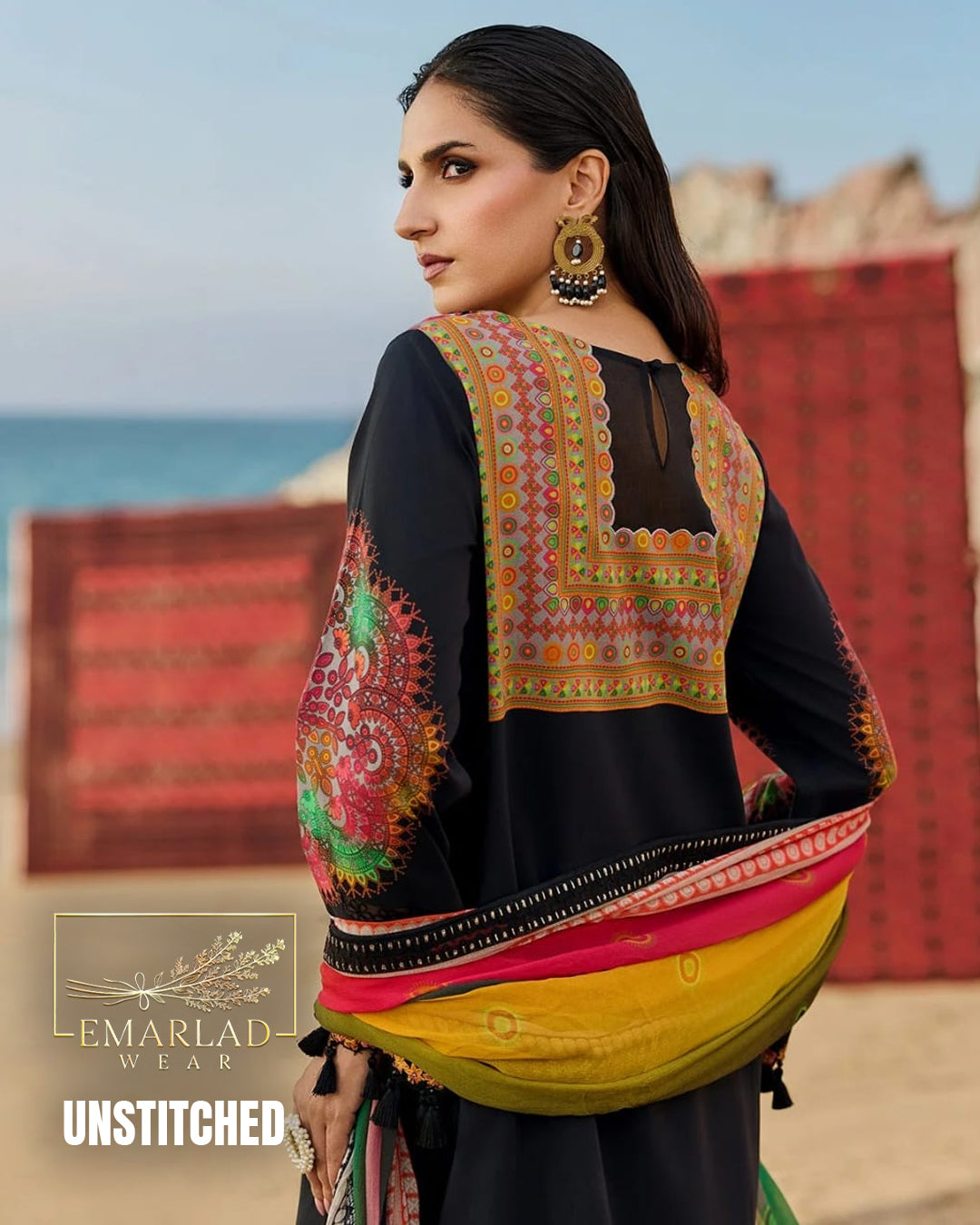 Charizma Black Multi Swiss Lawn 3 Piece Suit with Silk Digital Printed Dupatta