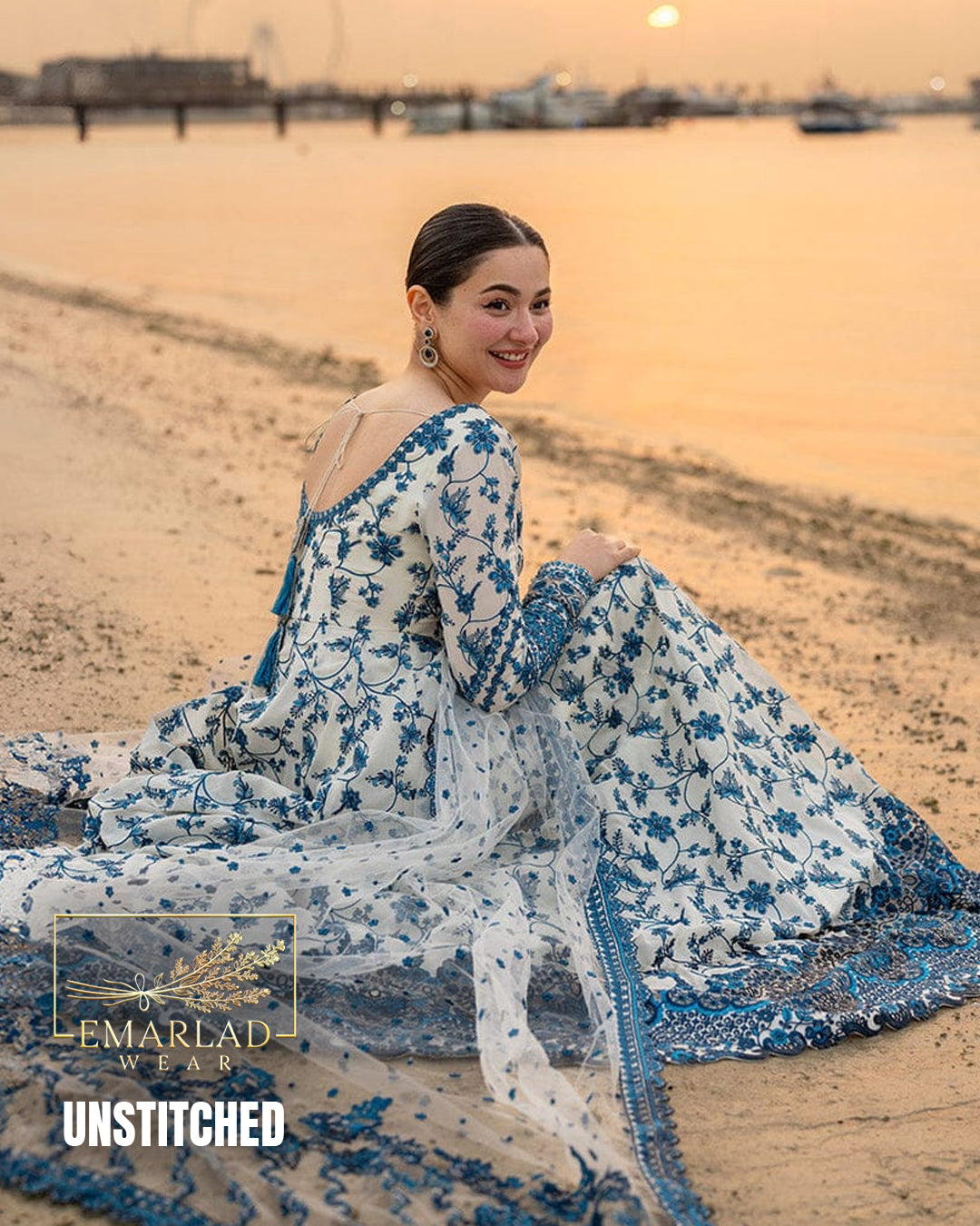 Faiza Saqlain Jehona White blue Luxury Lawn Suit 2026 – 3PC Fully Embroidered Dress with Net Dupatta