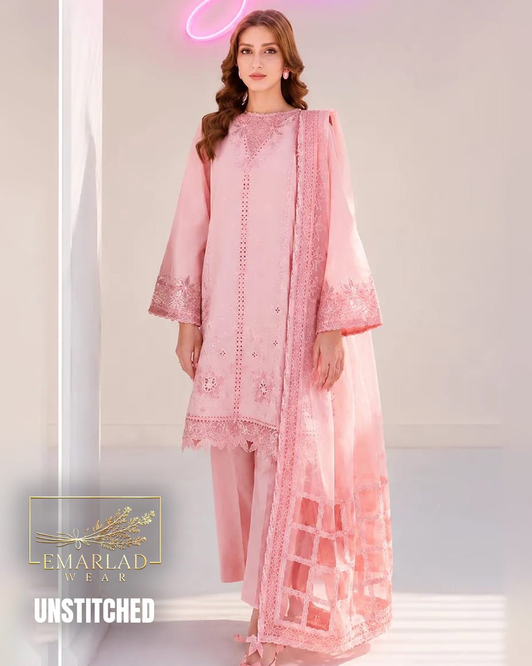 Sweet Peach Luxury Cotton Suit with Organza Dupatta