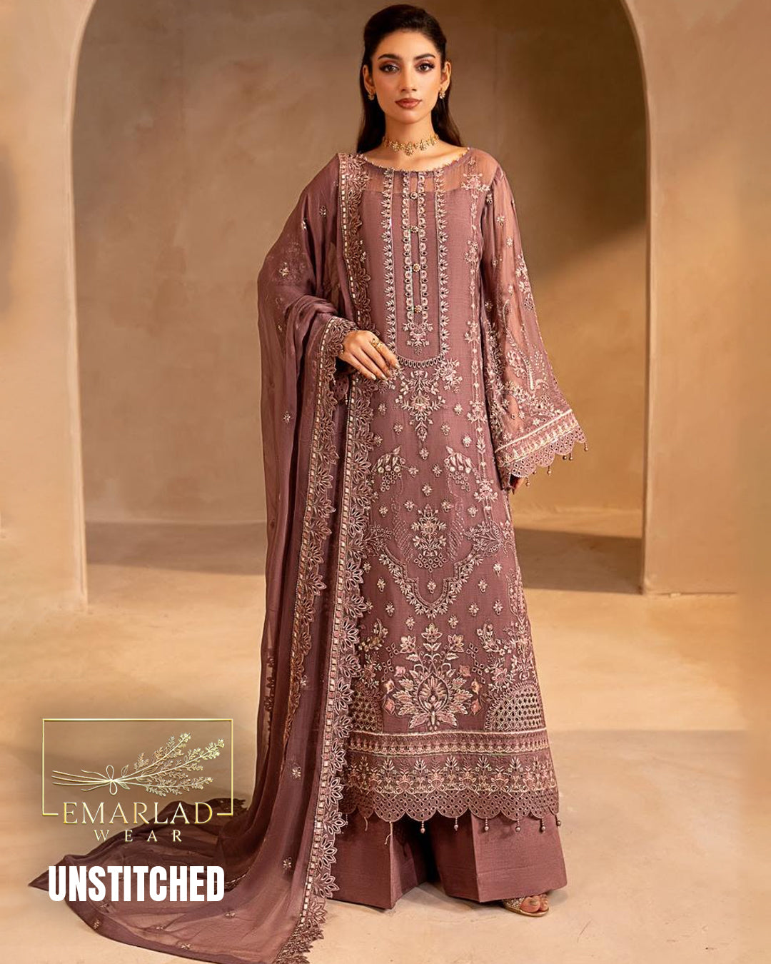 Maryam's Luxury Embroidered Chiffon 3 Piece Suit Design 2584