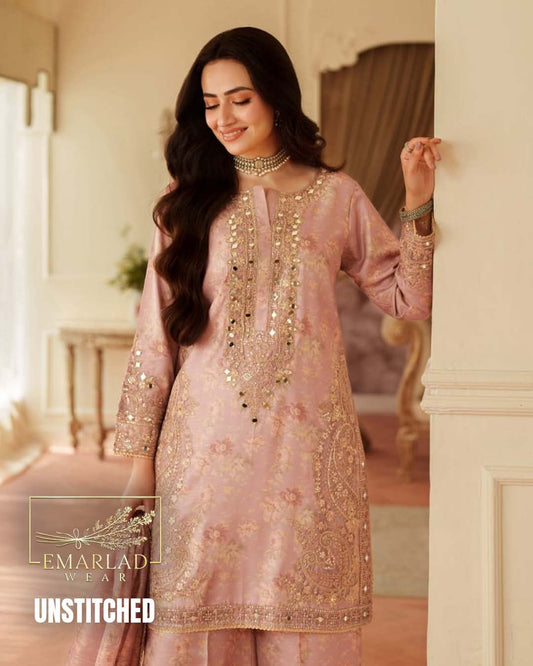 Mohagni 9mm Premium Lawn 3PC Suit with 4-Side Embroidered Chiffon Dupatta