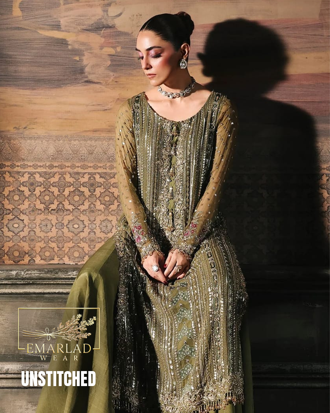 Charizma Formal Mehndi Green Chiffon Dress Elegant Embroidered Outfi Emarlad Wear Charizma Formal Mehndi Green Chiffon Dress Elegant Embroidered Outfi Emarlad Wear