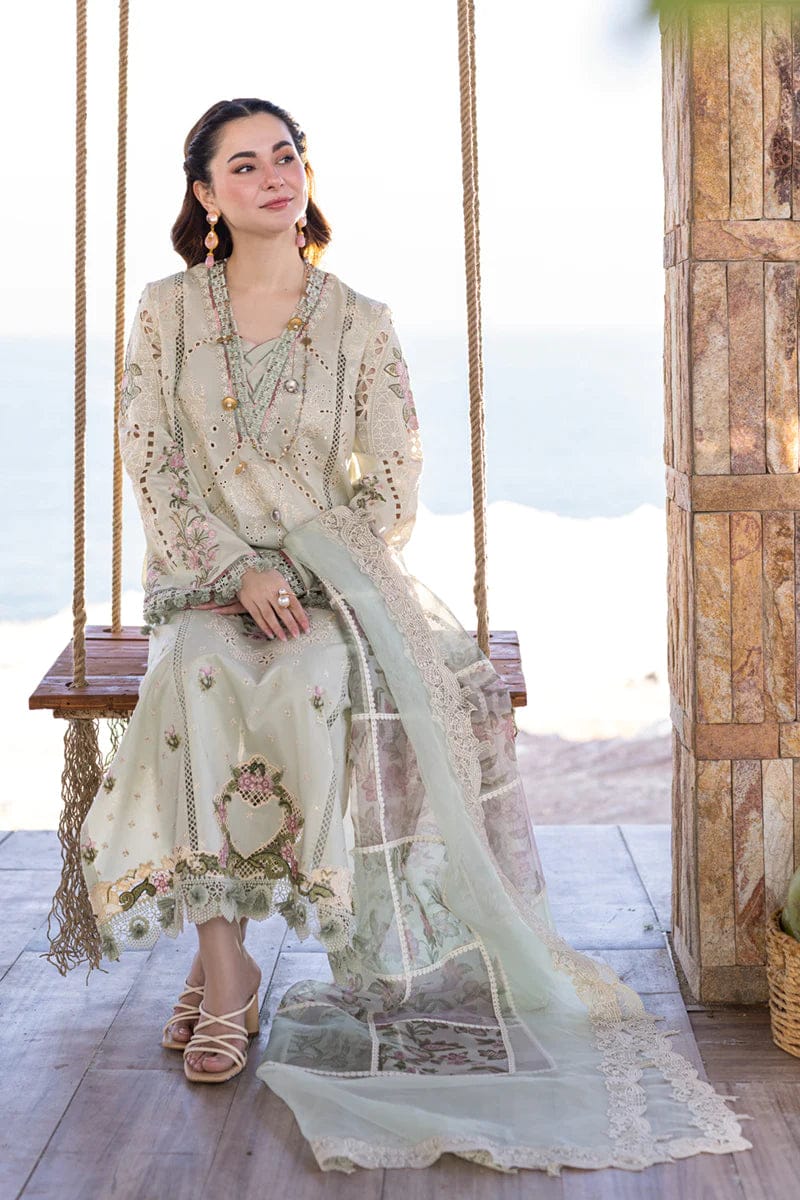 Qalamkar Light Green Chikankari Embroidery Dress