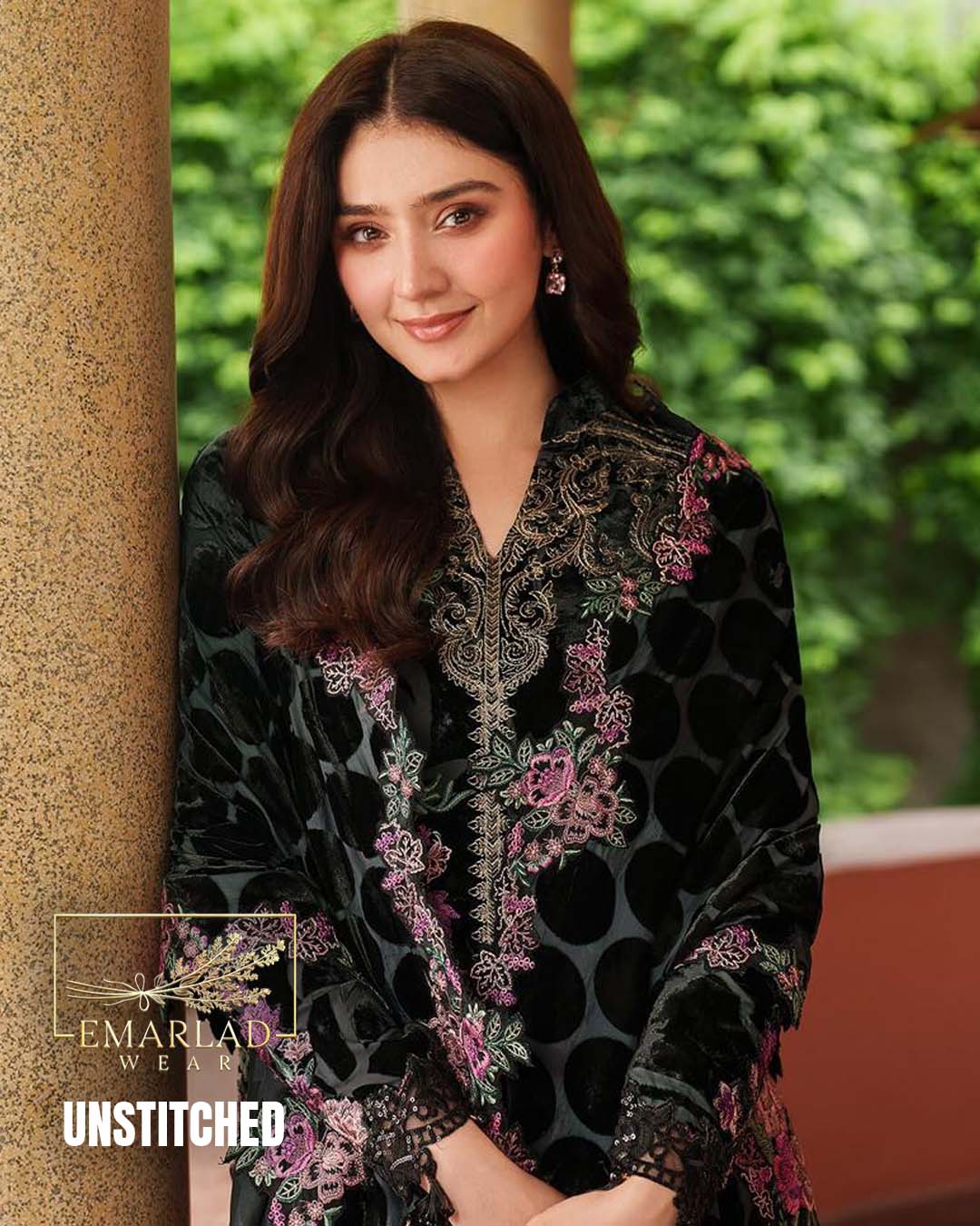 Asifa Nabeel Palachi Collection Black Polka Velvet Suit | Heavy Embroidered Velvet Shawl