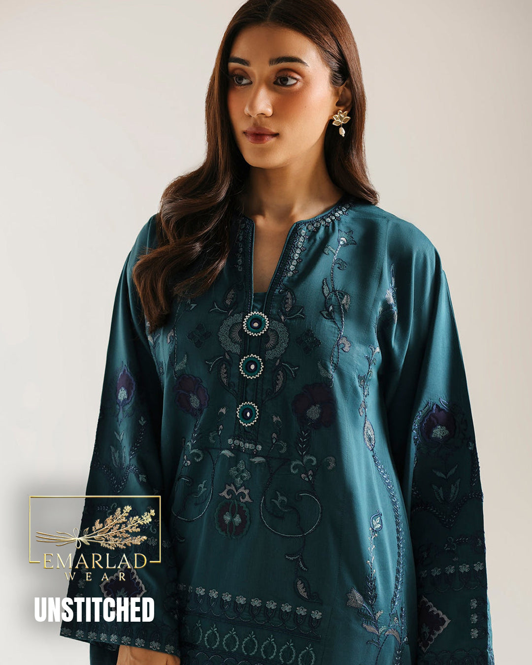 Ethnic Zinc Green 2 Piece Shalmoz Silk Embroidered Suit