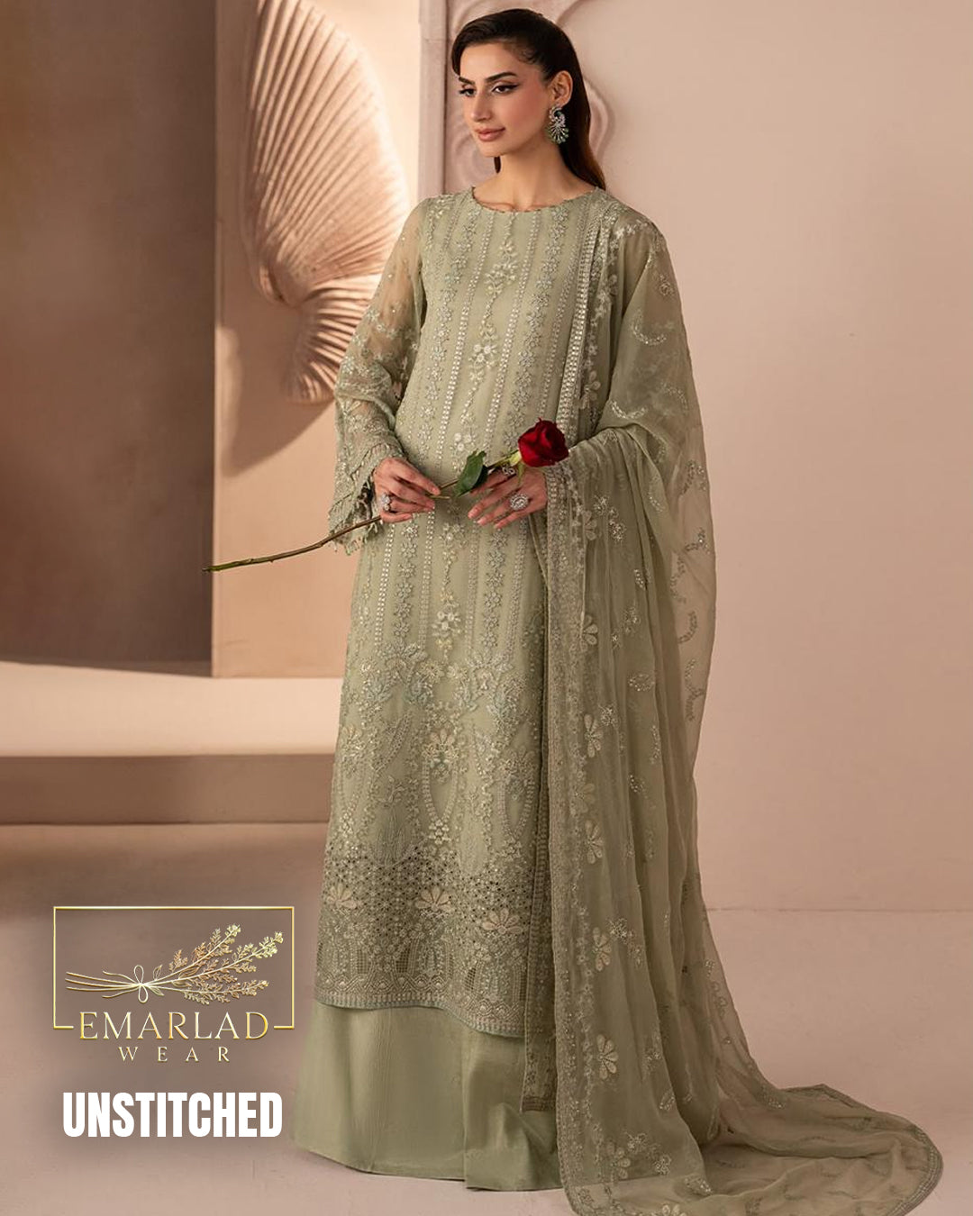 Zarish Atelier Pistachio Grace Luxury Chiffon Suit Design 2574