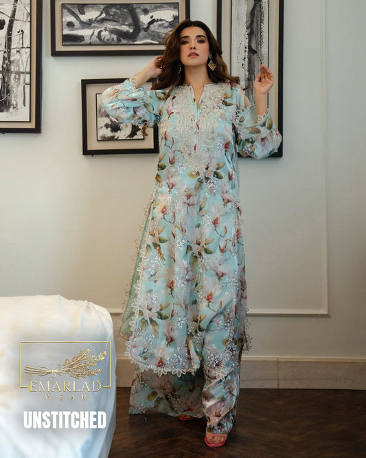 Aneela’s Luxury Lawn Sky Blue Embroidered Suit with Chiffon Dupatta – Ready to Wear
