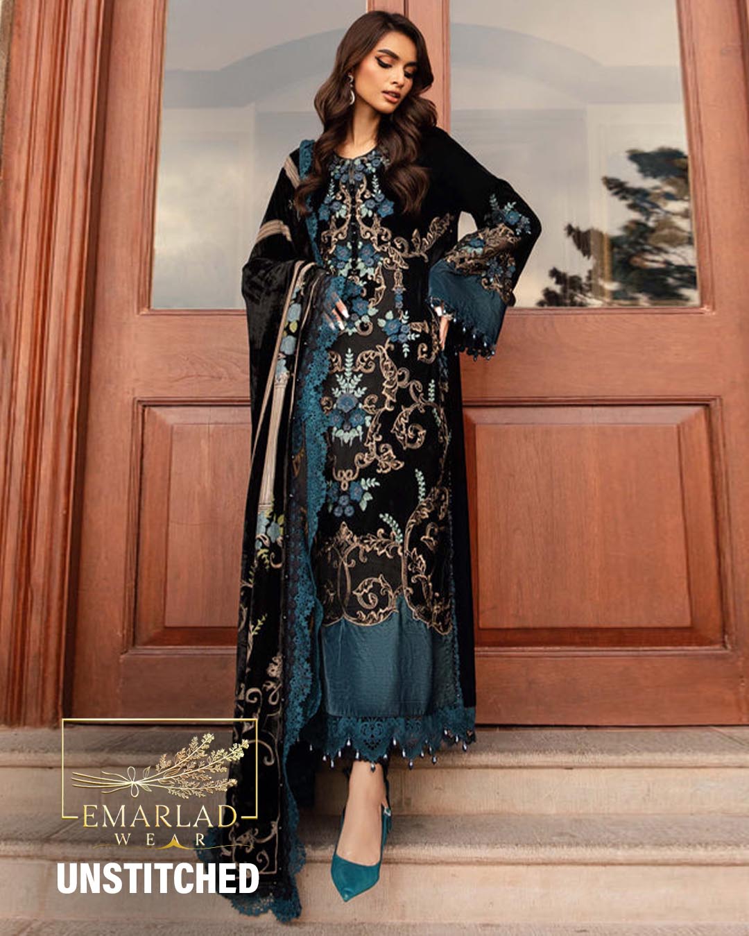 Maria B | Black & Zinc - Palachi Velvet  Embroidered Collection