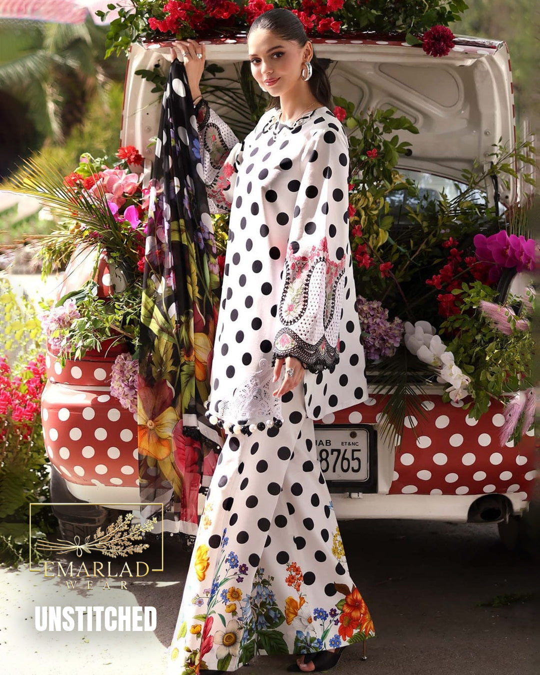 MARIA B M PRINT Vol-02 Polka Dot White Lawn Collection 2026 | 3PC Embroidered Suit