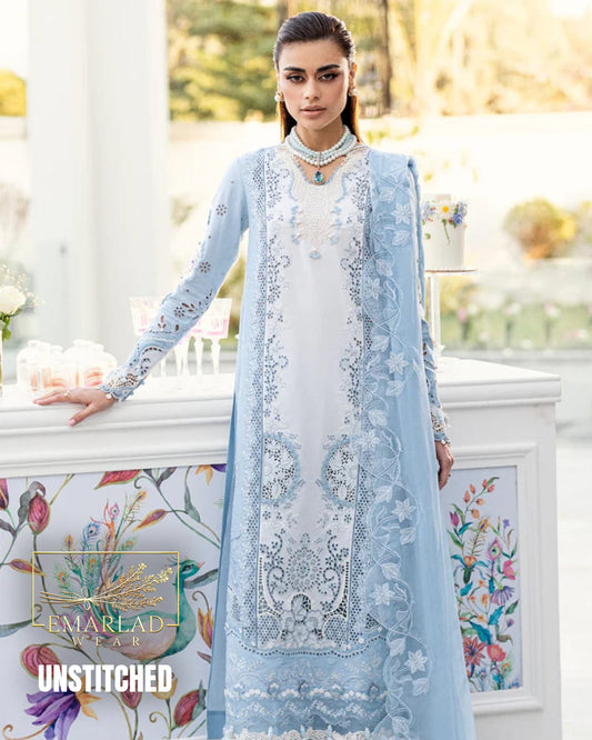 Qalamkar Tasha White & Blue Luxury Embroidered Lawn 3 Piece Suit