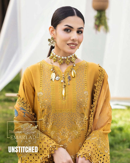 ADNAN LIBAS Embroidered Luxury Lawn Unstitched 3Pc Suit RR NC 17 Mustard Buy Online in Pakistan