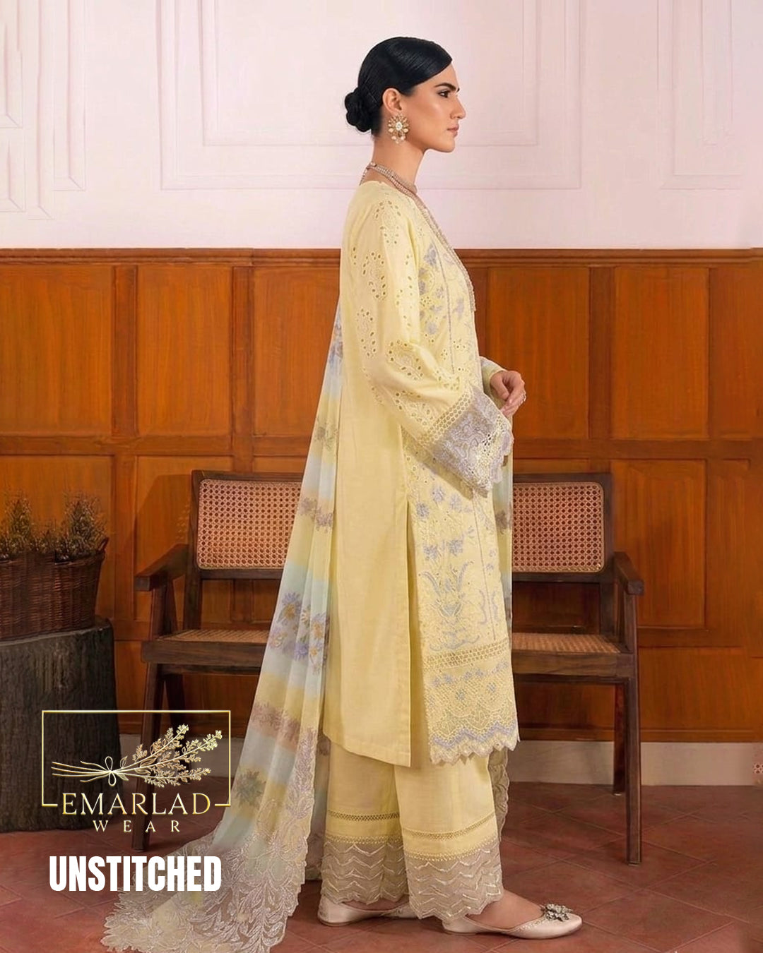 Baroque Lemon Yellow Cotton Chickenkari Collection for Women