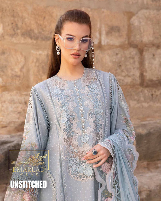 Maria B Sky Blue Luxury Lawn Chicken Kari Embroidered 3 Piece Suit – Designer Lawn Collection