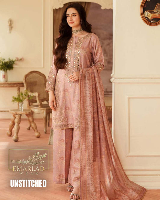 Mohagni 9mm Premium Lawn 3PC Suit with 4-Side Embroidered Chiffon Dupatta