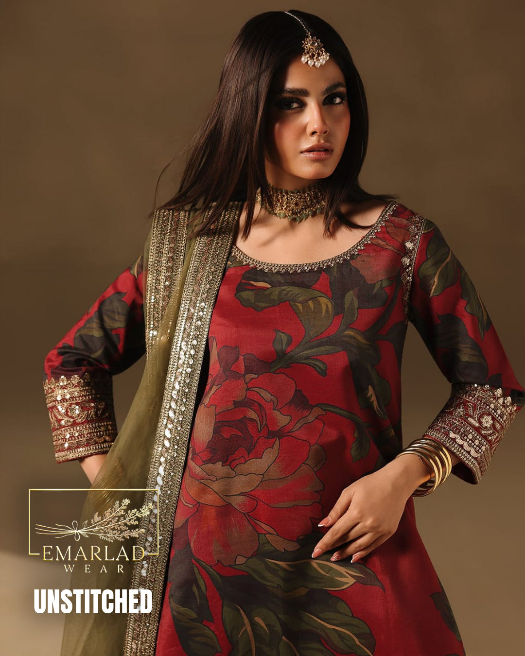Charizma Fancy Organza Dupatta 3PC Unstitched Lawn – Mehroon | Premium Lawn 2026