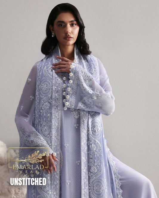 Afrozeh Lawn Collection Lilac Purple Heavy Embroidered 3PC Suit with Organza Dupatta – Master Piece