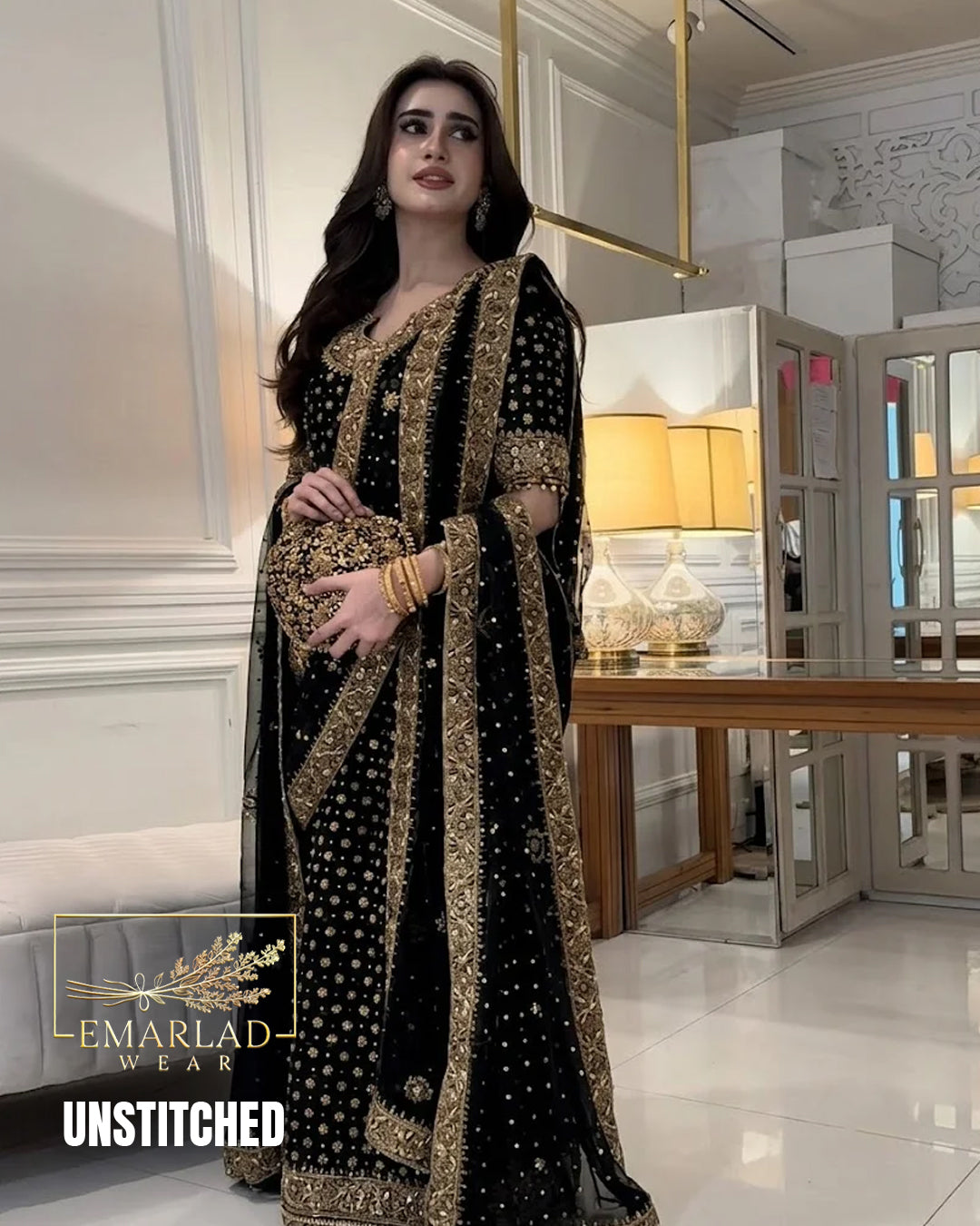 Haris Shakeel Jet Black Addawork Formal Wedding Suit