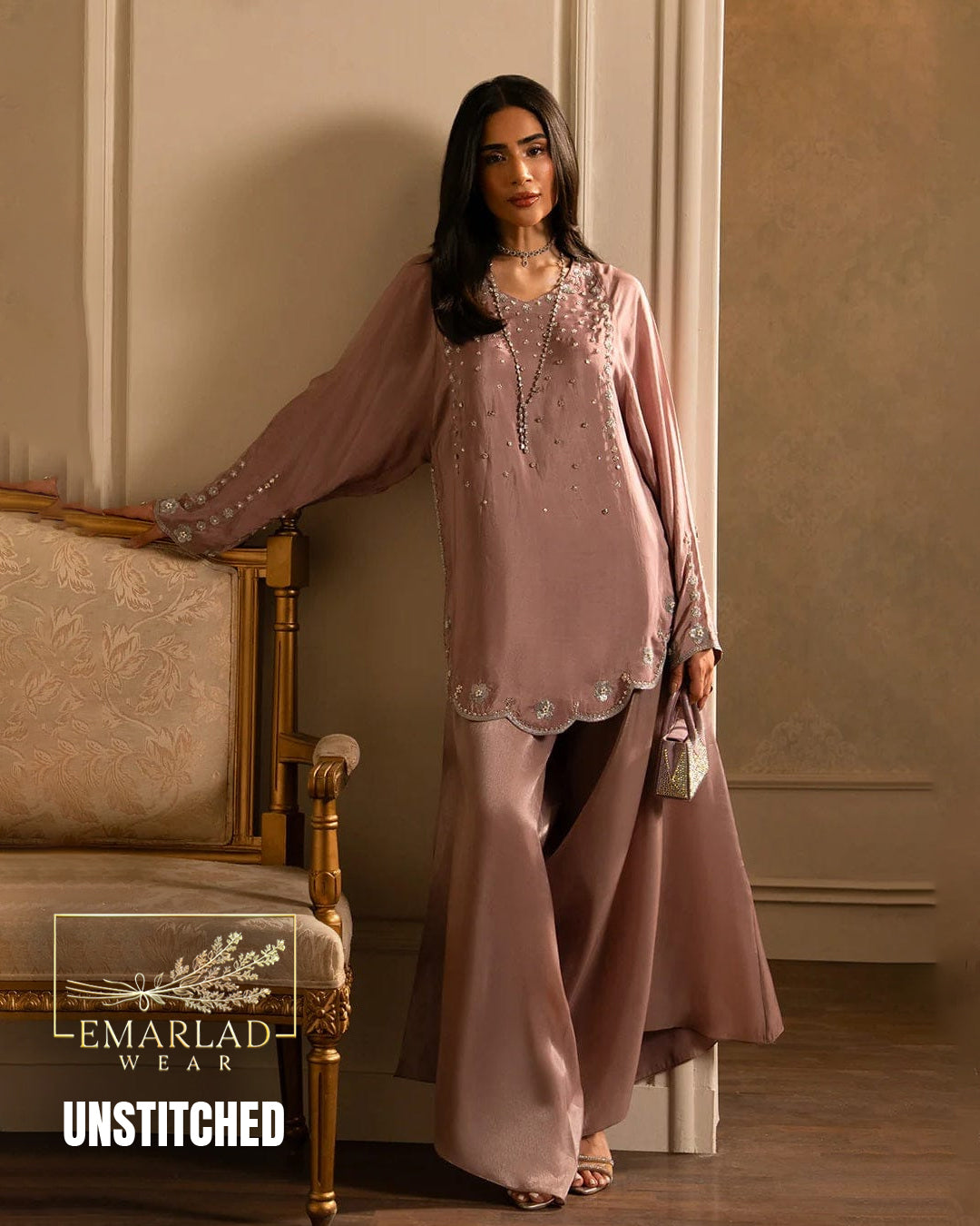 Lulusar Raw Silk Suit – T-Pink | Embroidered with Handwork