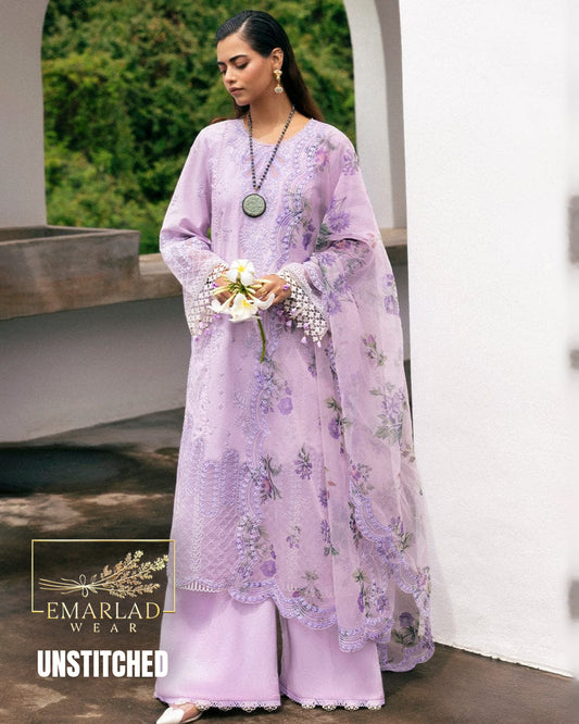 Saira Rizwan Lilac Luxury Lawn Replica 3 Pc Suit | Organza Digital Printed Dupatta
