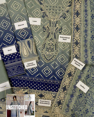 Nureh Blue & Grey Lawn Suit with Chiffon Embroidered Dupatta