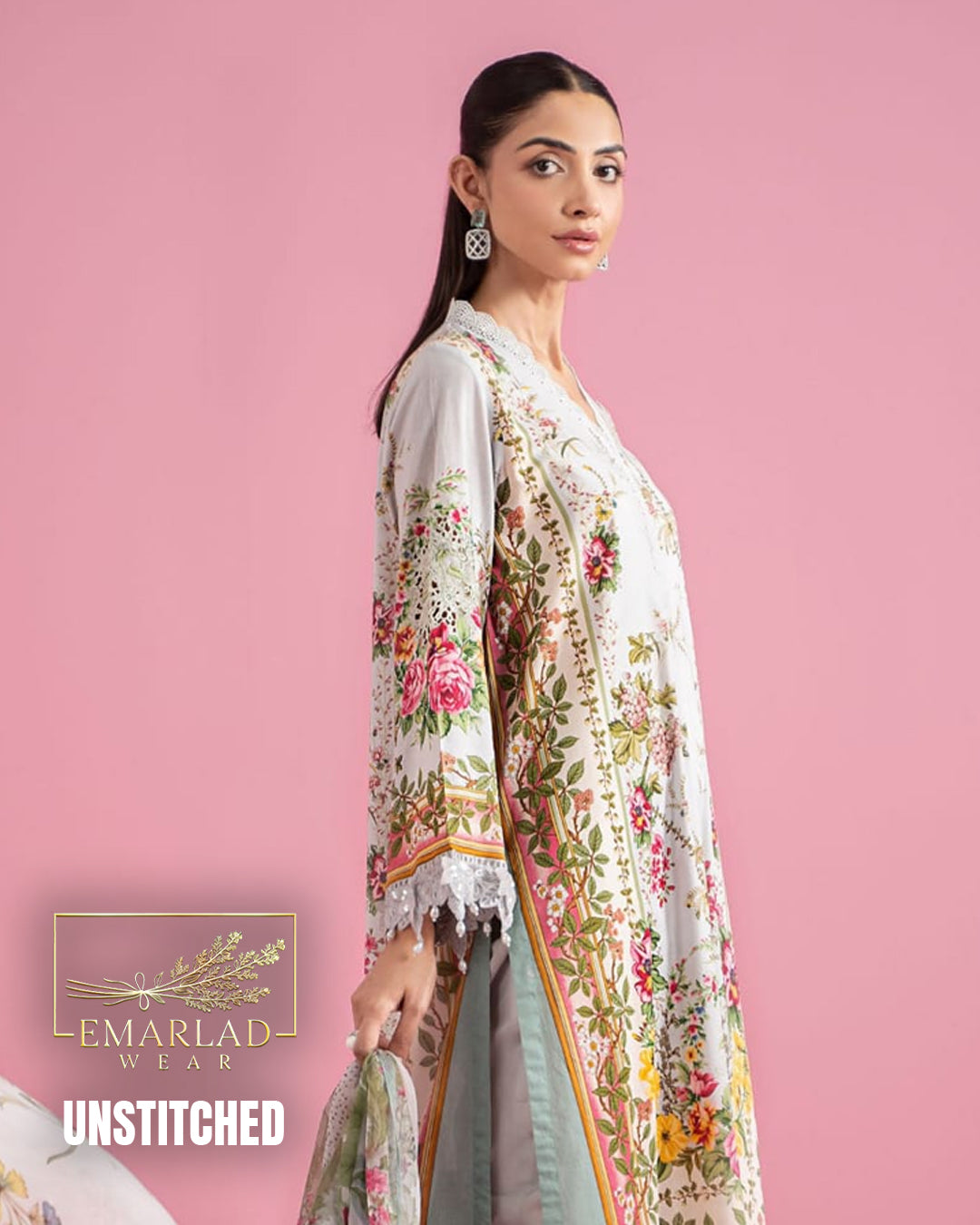 M.B M-Print Lawn 2025 Light Grey 3PC Embroidered Suit | MPT-2605A/B
