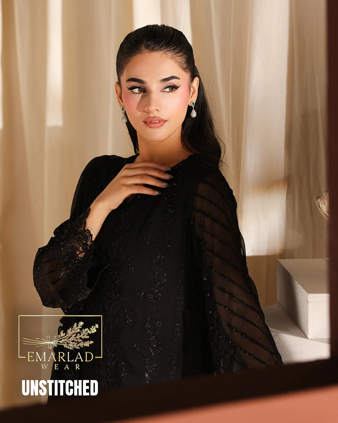 Azure Midnight Noir Jet Black Luxury Chiffon Design 2571