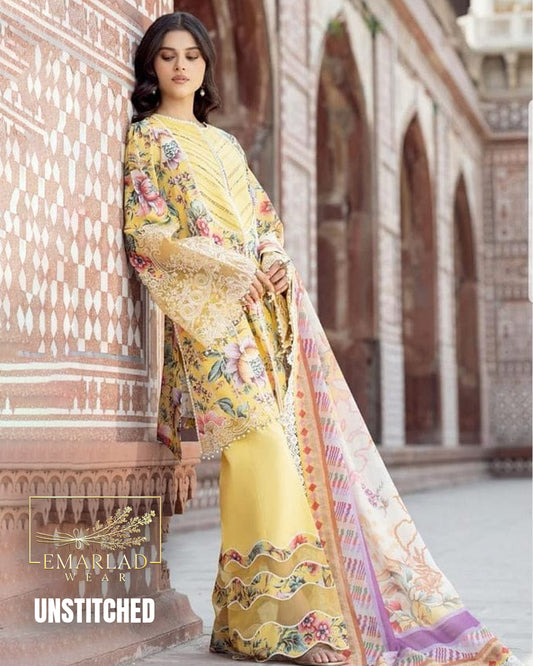Asifa Nabeel Lemon Yellow Lawn Suit with Embroidered Chiffon Dupatta – Luxury 3PC Collection