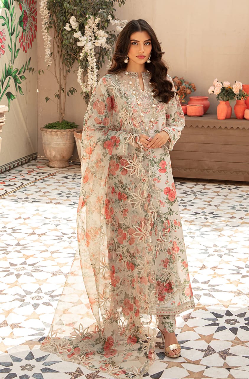 Vaniya skin pure Lawn Digital Hand Work Dress