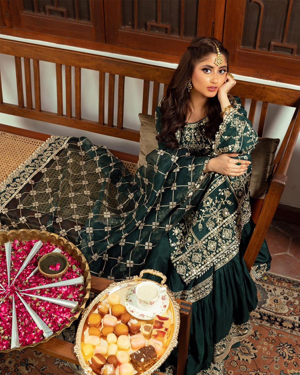 FAIZA SAQLAIN LUXURY ORGANZA DRESS D.GREEN – Emarlad Wear