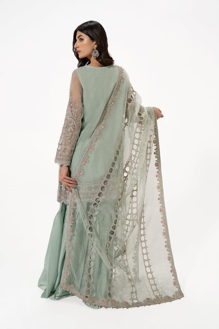 slim fit dress slacks MARIA.B Green Gharara Dress Online USA RRDW-W23-30 – Rangreza main image 0
