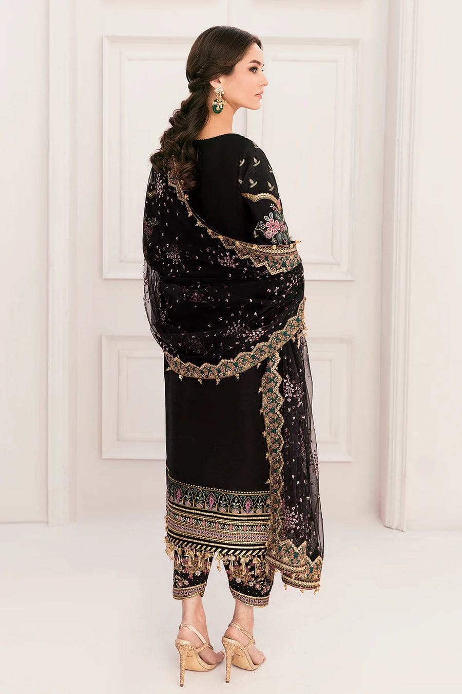 BAROQUE BLACK EMBROIDERED NET DRESS 3 PC Emarlad Wear BAROQUE BLACK EMBROIDERED NET DRESS 3 PC Emarlad Wear