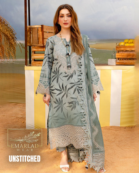 Nureh Unstitched Replica Lawn Embroidered Suit with Chiffon Embroidered Dupatta