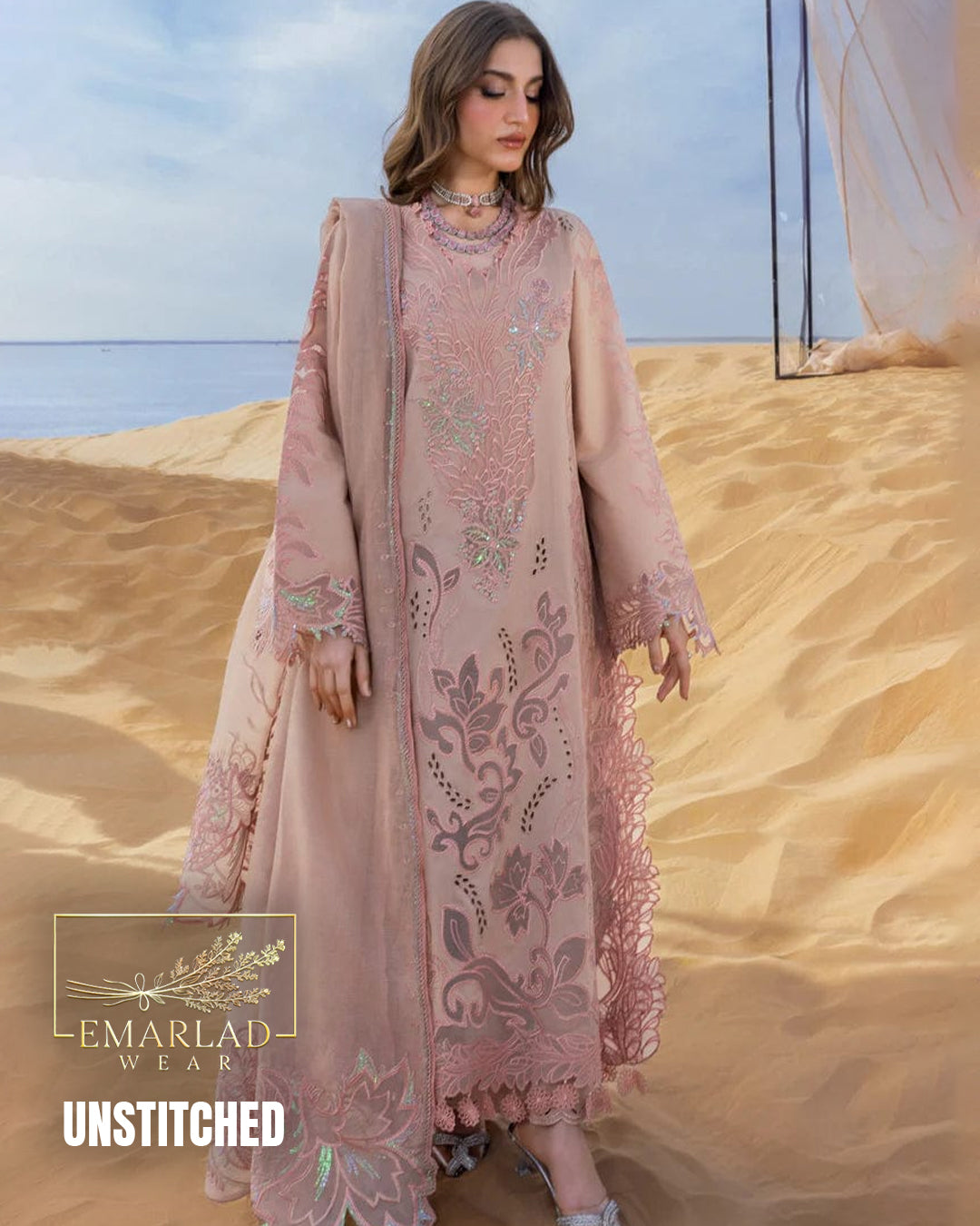 Rung Rasia Peach Luxury Lawn Embroidered 3PC Unstitched Suit RR-26-04 – Premium Summer Collection for Women