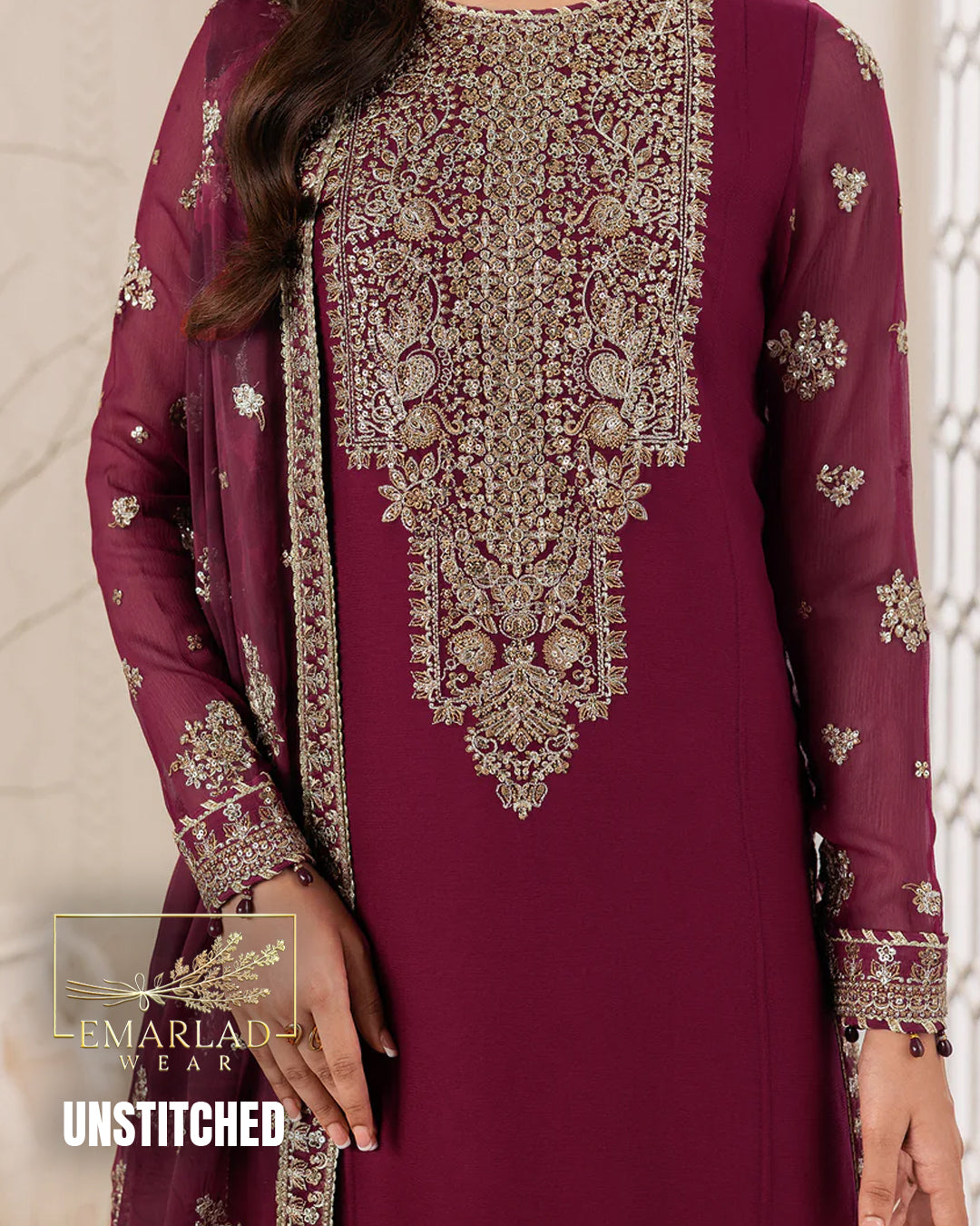Zarif MPC-26-108 Chiffon & Sharmoz Embroidered 3 Piece Suit