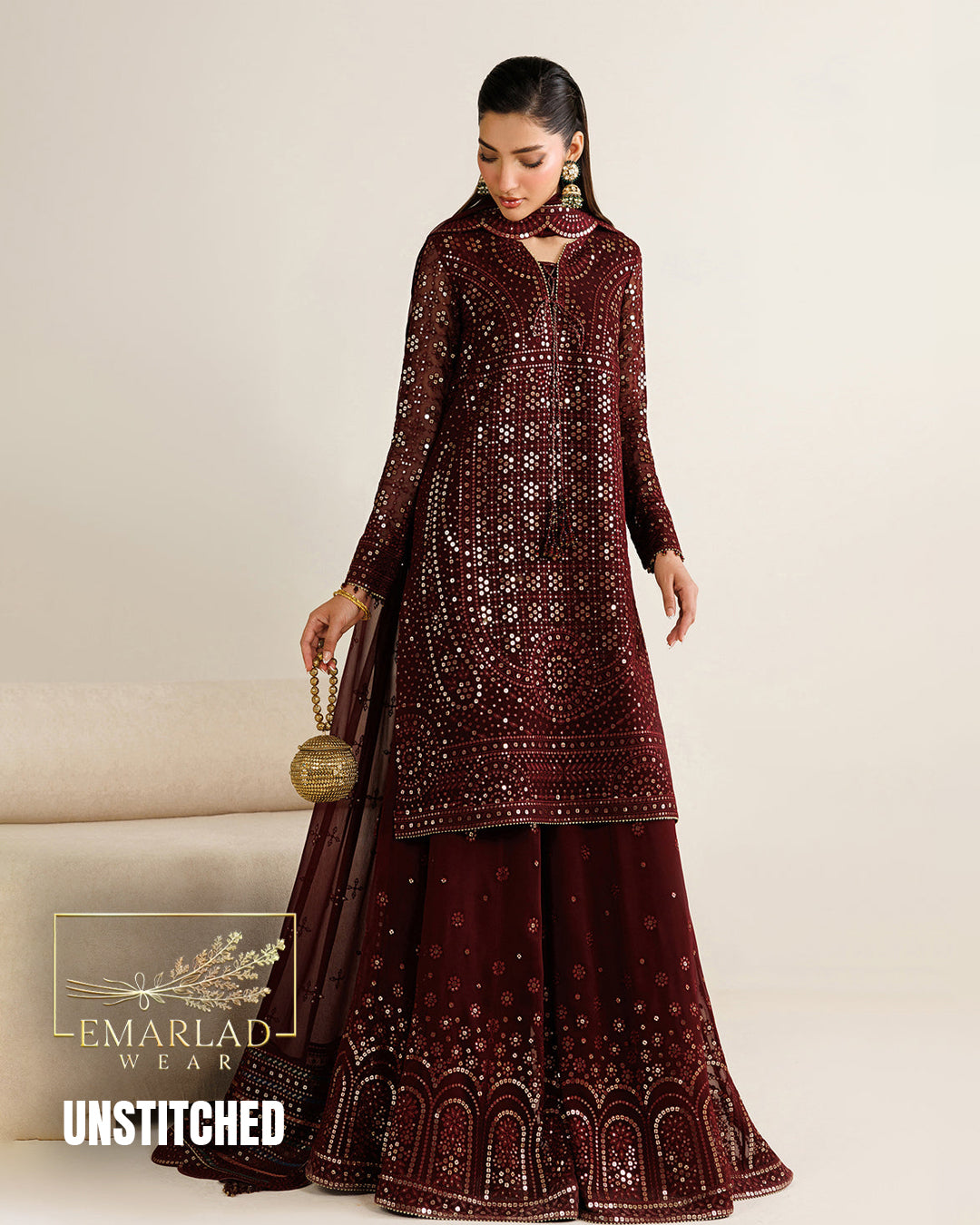 Baroque Mehroon 5mm Sequins Luxury Chiffon Collection