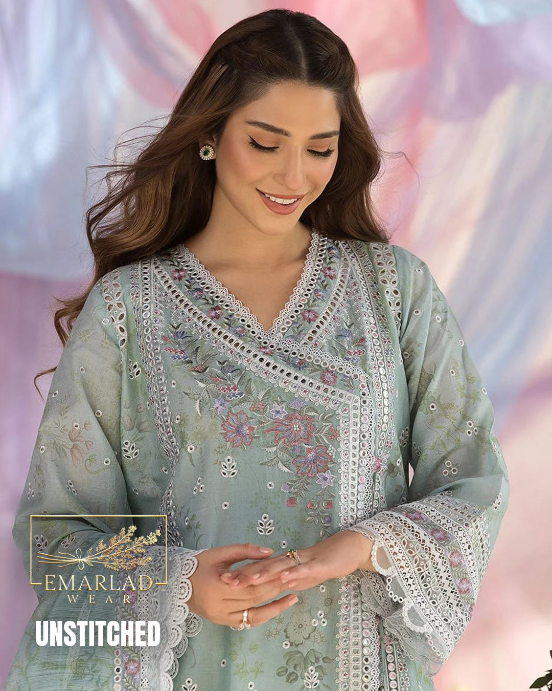 Sobia Nazir Ice Green Luxury Embroidered Lawn Chickenkari 3 Piece Unstitched Suit