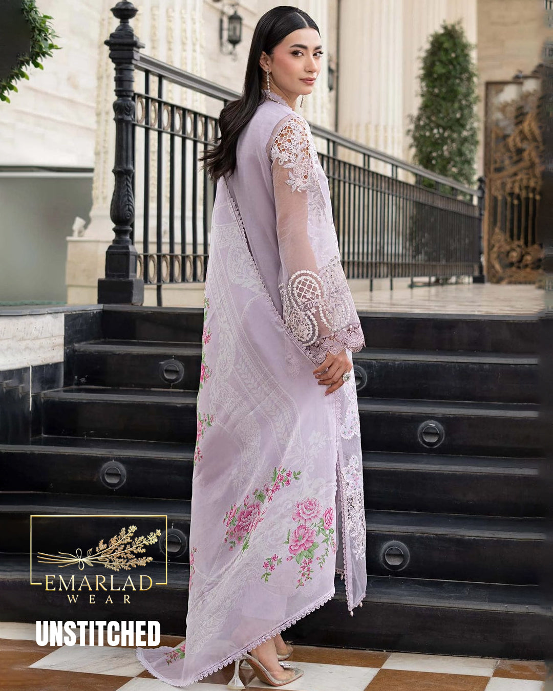 Maria B Lilac Purple Luxury Embroidered Lawn 3PC Unstitched Suit | Digital Printed & Laser Embroidered