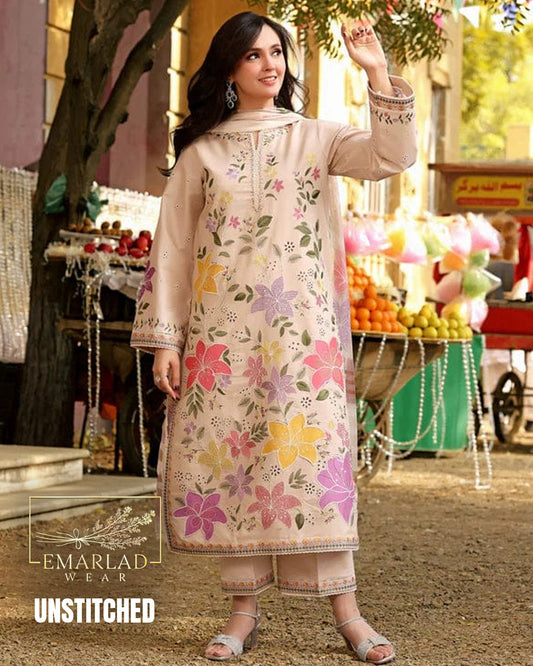 Aneelas Luxury Lawn 3PC Suit 2026 – Embroidered with 3D Floral Design & Digital Dupatta