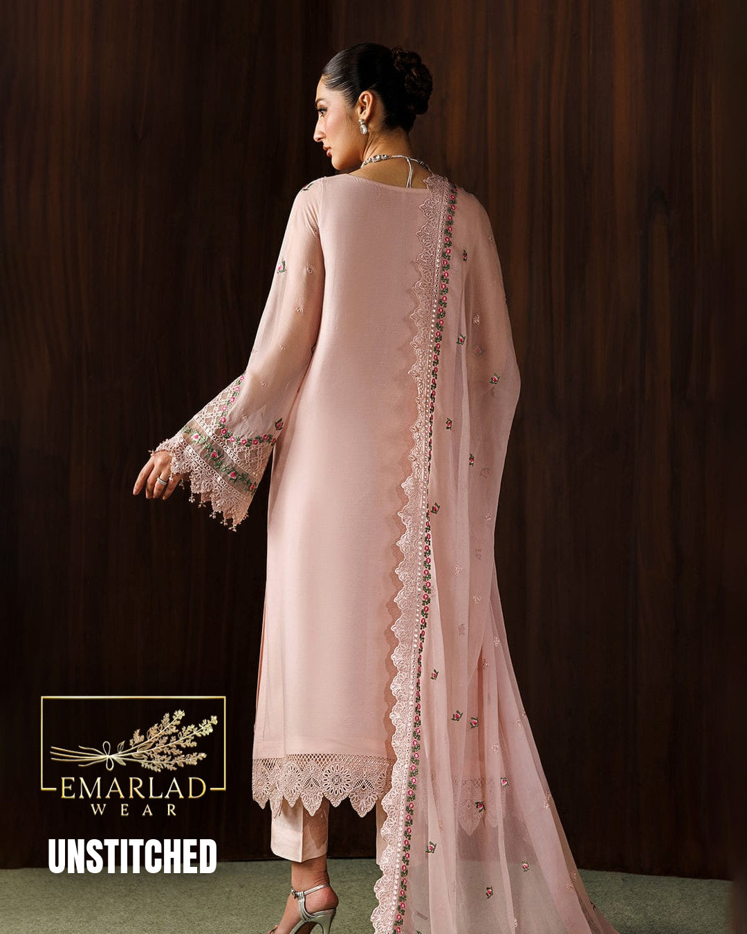 Baroque Peach Chiffon Embroidered 3 Piece Suit
