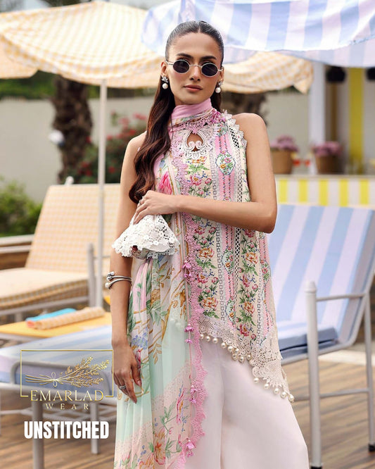 Maria.B MPT-3010-AB Pink Lining (Nisa) Lawn & Chiffon Replica – Premium 3 Piece Suit