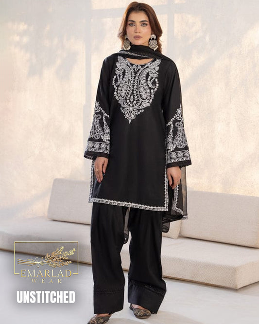 Maria B Black Chiffon 3 Piece Embroidered Suit