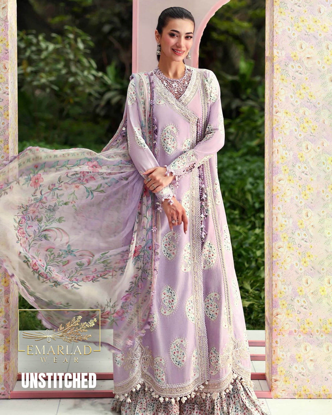 Maria B Kairy Lilac Purple Lawn Suit with Chiffon Embroidered Dupatta & Printed Trouser
