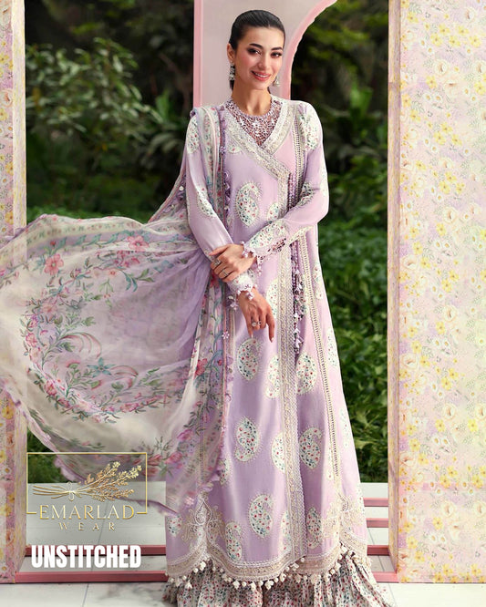 Maria B Kairy Lilac Purple Lawn Suit with Chiffon Embroidered Dupatta & Printed Trouser