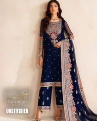 Farasha Navy Blue Chiffon Embroidered Suit | Luxury Collection