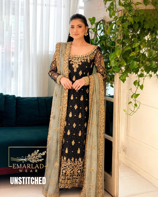 Haris Shakeel Chiffon Embroidered 3 Piece Suit with Adda Work