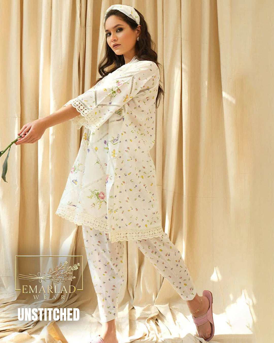 Farida Hassan White Luxury Lawn Replica 3 Pc Suit | Silk Digital Printed Dupatta