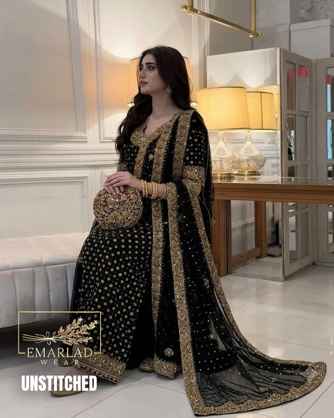Haris Shakeel Jet Black Addawork Formal Wedding Suit